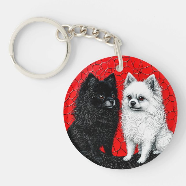 Svart och vit Pomeranian hundar (Framsidan)