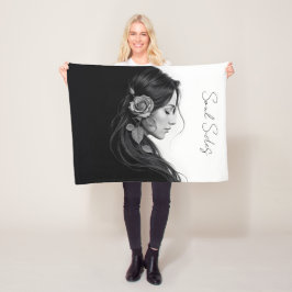 Svart och vit porträtt av vacker kvinnokonst fleecefilt