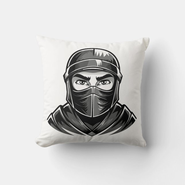 Svart och vit porträttbild manlig krigare ninja kudde (Framsida)