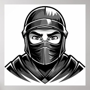 Svart och vit porträttbild manlig krigare ninja poster