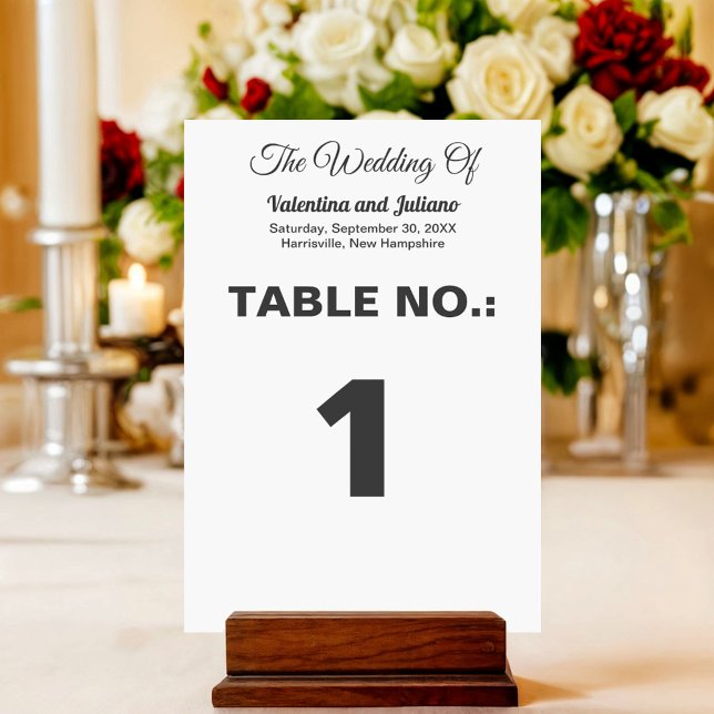 Svart och vit porträttbröllopsbordnummer bordsnummer (Typography style black and white portrait wedding table card as table number)