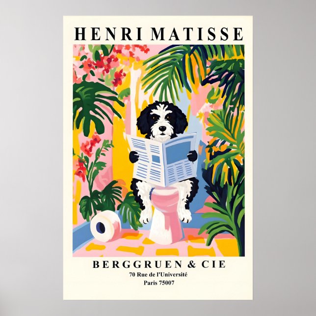 Svart och vit portugisisk vattenhundtryck poster (Framsidan)