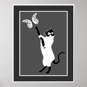 Svart och vit Poster av siamesiskt kattfjäril
