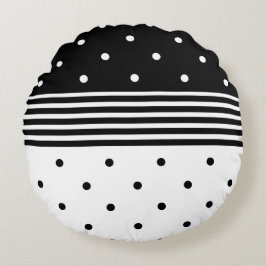 Svart och vit prickdesign - Dekorativ kudde-rundan Rund Kudde