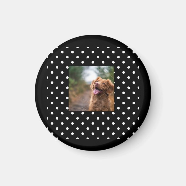 Svart och vit prickig hund bild magnet (Framsidan)