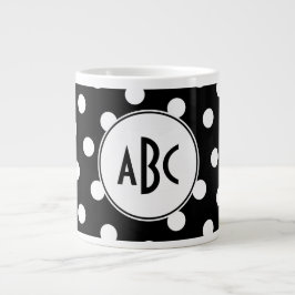Svart och vit prickig monogram jumbo mugg