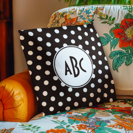 Svart och vit prickig monogram kudde