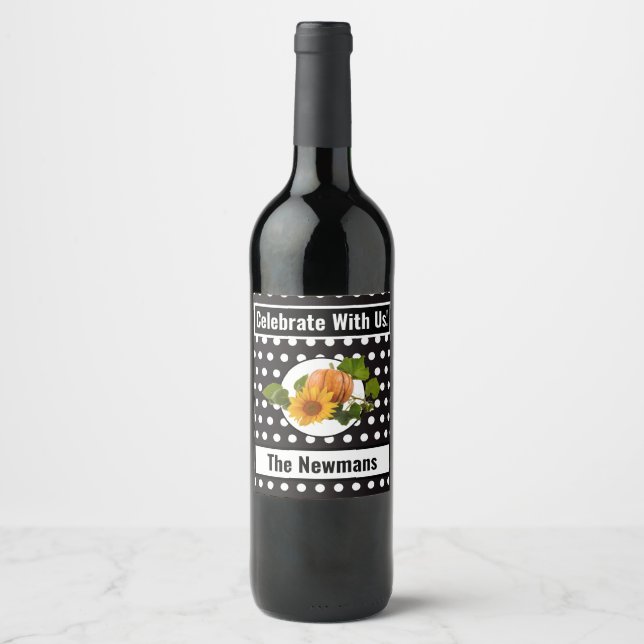 Svart och vit prickig Thanksgiving Vinflaska Etikett (Framsida)