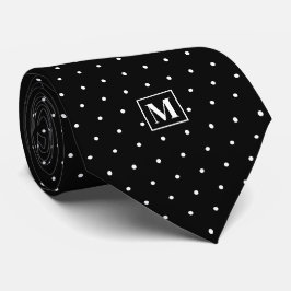Svart och vit prickmönstrad monogram slips