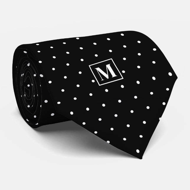 Svart och vit prickmönstrad monogram slips (Rullad)