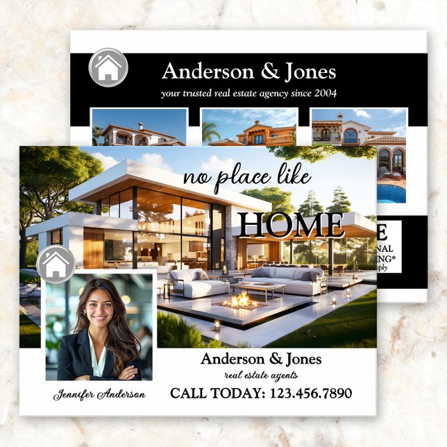 Svart och vit Professionell Photo Real Gods Vykort (Real Estate marketing postcard featuring your custom photos on a black and white lay-out)