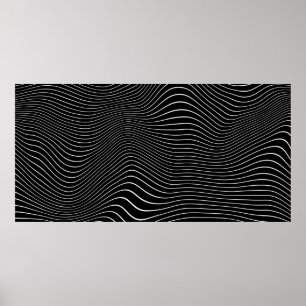 Svart och vit Psykedelisk Linjär Vågigt bakgrund Poster