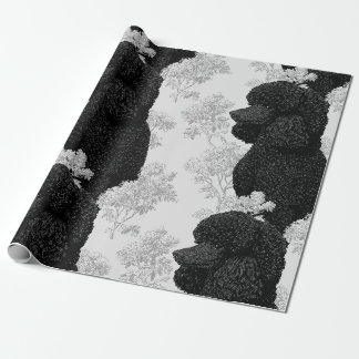 Svart och vit pudel & botanisk presentpapper