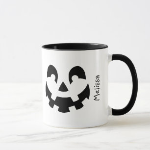 Svart Och Vit Pumpa Ansikte Med Namn Halloween Mugg