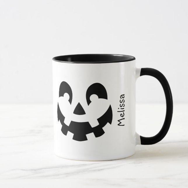 Svart Och Vit Pumpa Ansikte Med Namn Halloween Mugg (Höger)