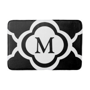 Svart och vit Quatrefoil anpassningsbara monogram Badrumsmatta