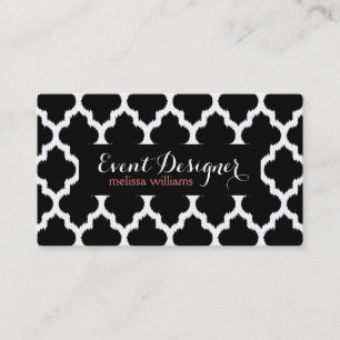 Svart och vit Quatrefoil Ikat Geometric Mönster Visitkort