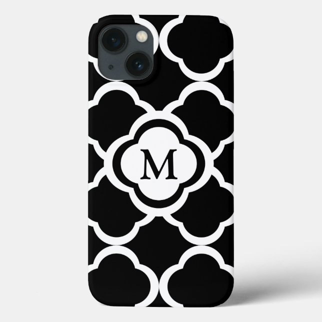 Svart och Vit Quatrefoil personlig Monogram (Baksida)