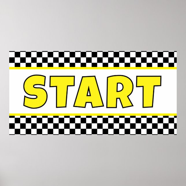 Svart och vit Racing START Linje Banner Poster (Framsidan)