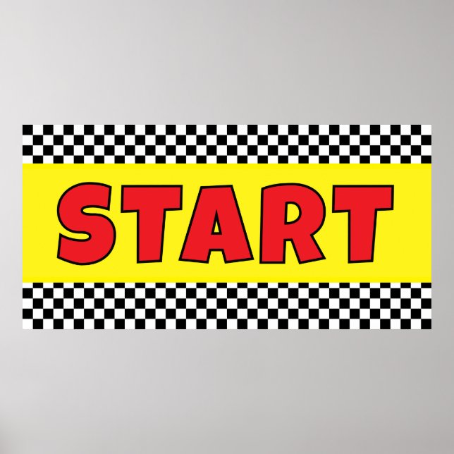 Svart och vit Racing START Linje Banner Poster (Framsidan)
