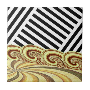 Svart och vit Rand Brown Swirl, keramiskt plattstå Kakelplatta