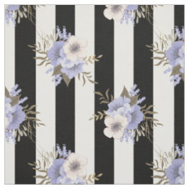 Svart och vit rand med blå och krämfärgad blomning tyg