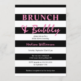 Svart och vit rand med rosa brunch och bubbel inbjudningar