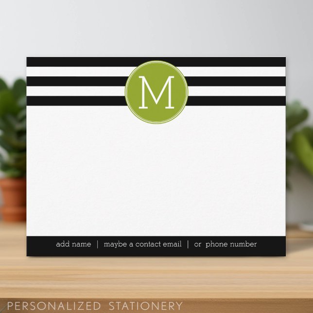 Svart och vit randig tacksamhetskort med monogram inbjudningar (Personalized Stationery)