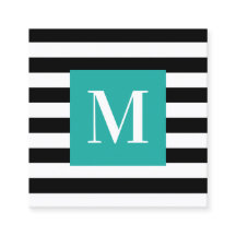 Svart och vit randig turkos monogram
