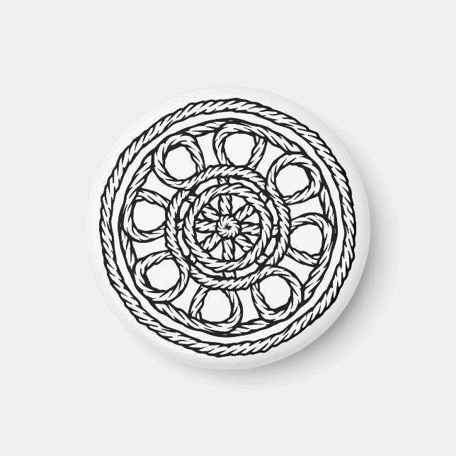 Svart och vit repknut keltisk cirkelmagnet  magnet (Framsidan)