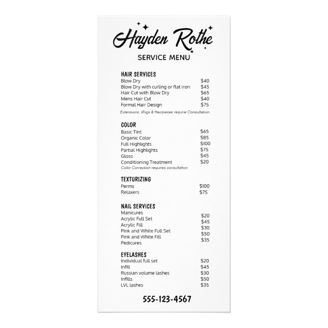 Svart och vit retro kalligrafi och stjärnor reklamkort (Framsidan)