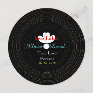 Svart och vit retro vinylskiva musik tema inbjudningar