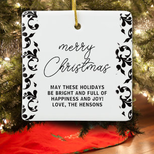 Svart och vit rokoko God Jul skrift Julgransprydnad Keramik