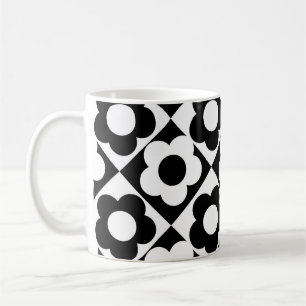 Svart och vit rombräschschen Flower Mönster Kaffemugg