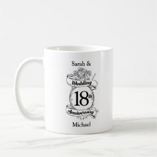 Svart och Vit ros 18:e Bröllop-årsdagen Kaffemugg