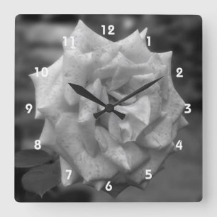 Svart och Vit ros blomma Fyrkantig Klocka