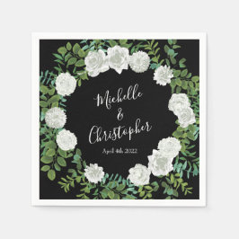 Svart och vit ros blomsterbröllop pappersservett