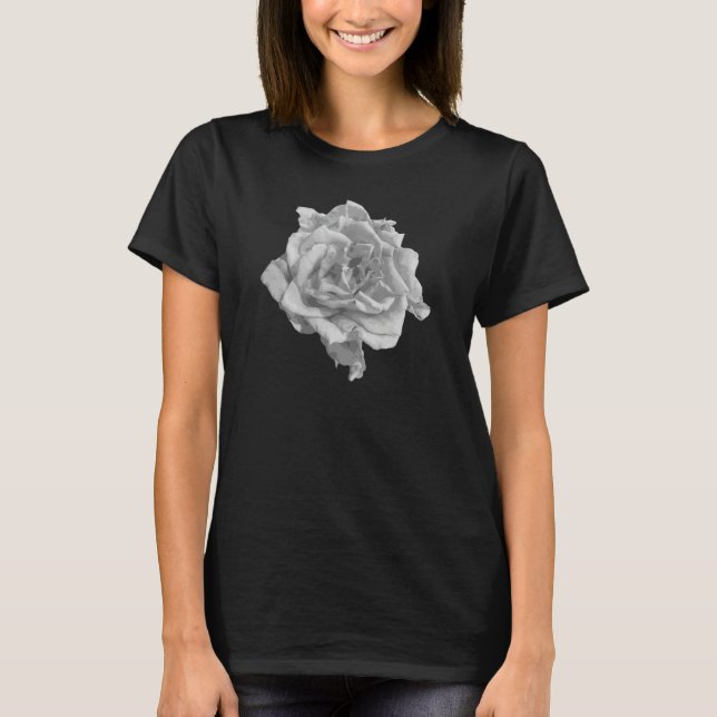 Svart och Vit ros Flower Women Girls Tonåringar T Shirt (Framsida)