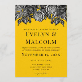 Svart och Vit ros Goldenrod Bröllop Inbjudningar