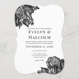 Svart och Vit ros gotiic Bröllop Inbjudningar