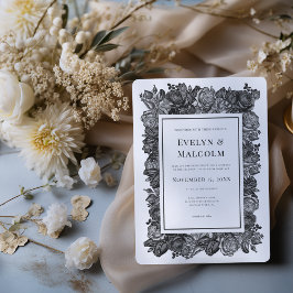 Svart och Vit ros gotiic Bröllop Inbjudningar