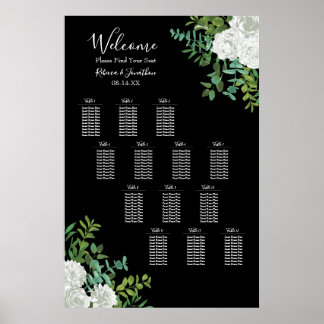 Svart och Vit ros gotiic Bröllop Seating Chart Poster