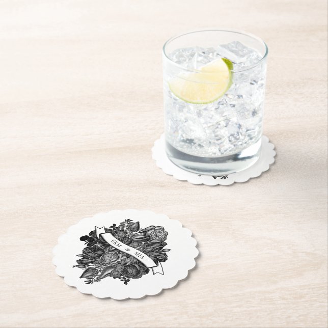 Svart och Vit ros gotiic Bröllop Underlägg Papper (Insitu)