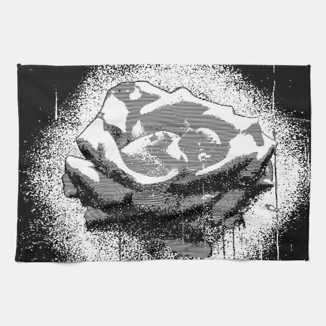 Svart och Vit ros konst Kökshandduk (Horisontell)