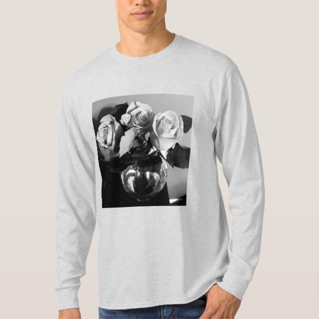 Svart och vit ros-skjorta t shirt (Framsida)