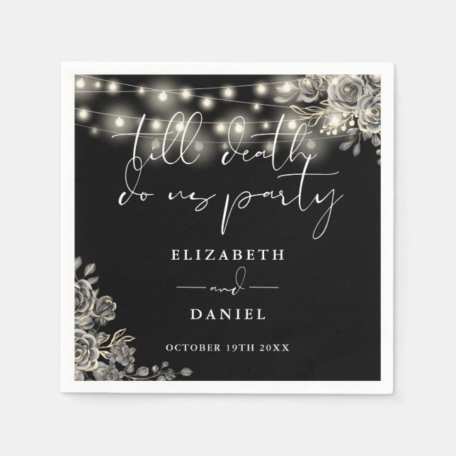 Svart och Vit ros String Ljus Gothic Bröllop Pappersservett (Framsidan)