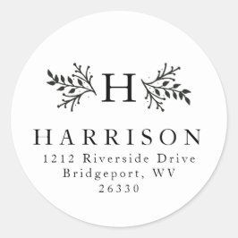 Svart och vit rostikett i monogrammet adress runt klistermärke