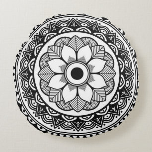 Svart och vit rund medaljong kastkudde kudde