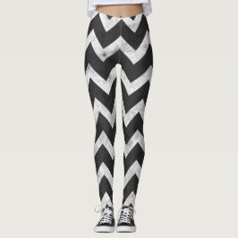Svart och vit Rustik Chevron-mönster Leggings