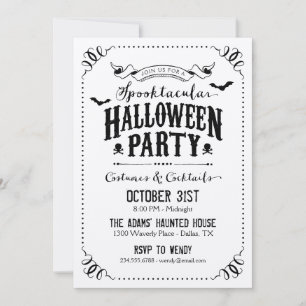 Svart och vit rustik Halloween-kostymfest Inbjudningar